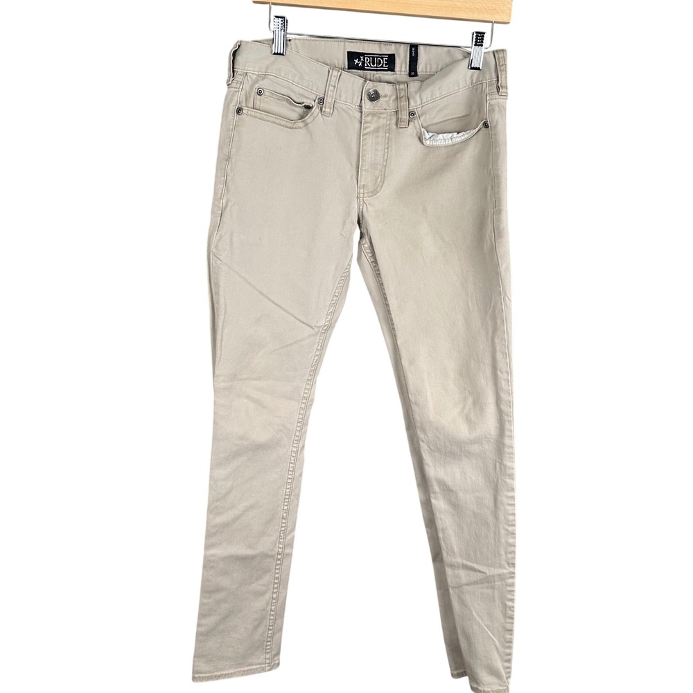 XXX Rude Mens Skinny Fit Khaki Tan Pants 30x30 Stretch Twill Chino Casual